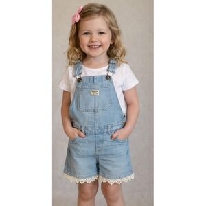 OshKosh B'Gosh Girls World's Best Overalls Shortalls Size 6/6x Cute Lace